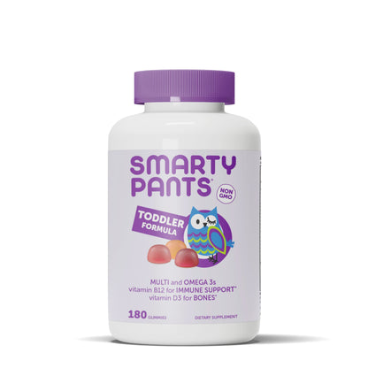 SmartyPants Toddler Multivitamin Gummies - Improved Formula: Omega 3 (DHA/EPA), Vitamins D3, C, Vitamin B12, B6, A, K & Zinc, Biotin, Gluten Free, Three Fruit Flavors, 60 Count (30 Day Supply) Nirvana Guru