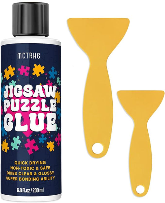 Jigsaw Puzzle Glue Clear, 200ML Puzzle Glue with Two Applicators, Easily Preserves Finished Puzzles, Quick-Drying, Non-Toxic & Clear Water-Soluble puzzle glue Kit for Adults, for 3000/4500/5000 Pieces nirvanaguru