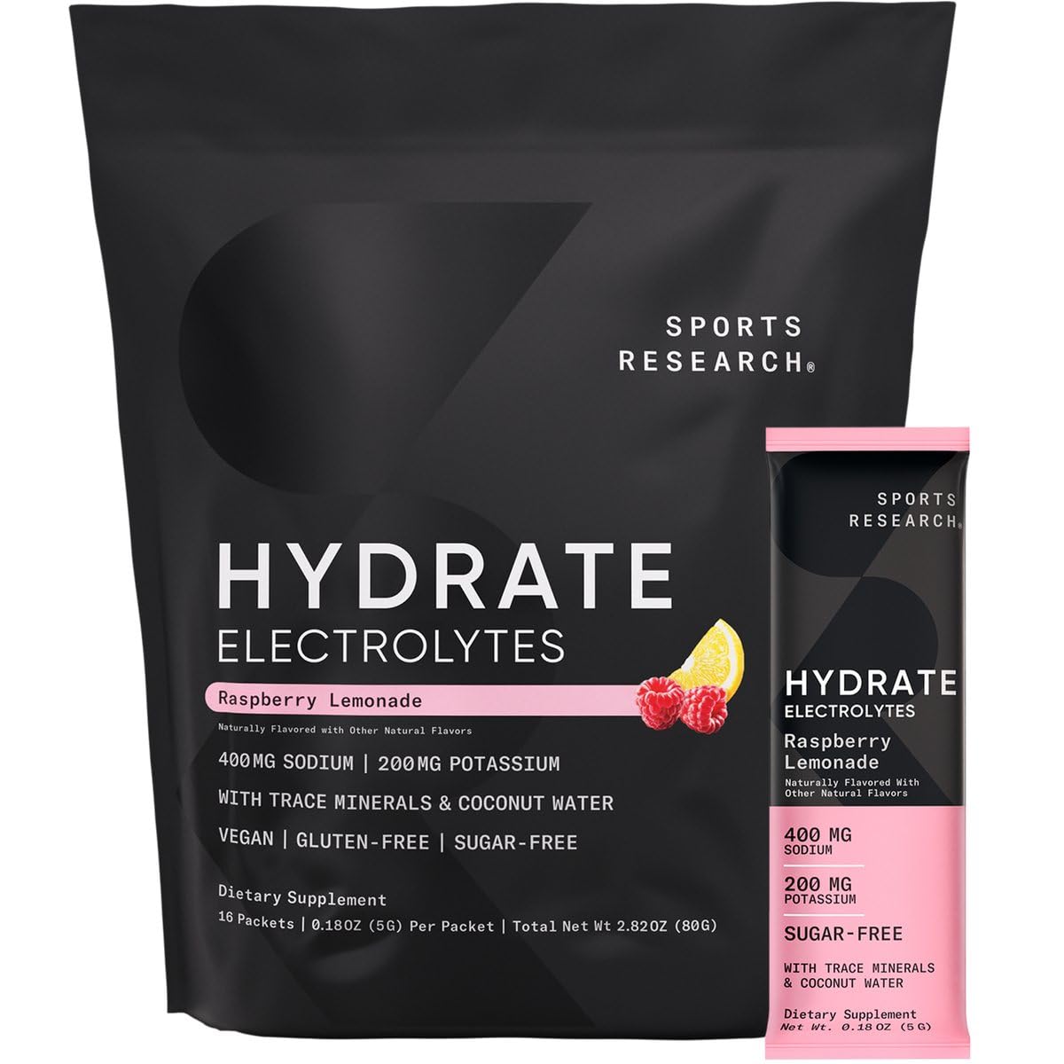 Sports Research® Hydrate Electrolytes Powder Packets - Sugar-Free & Naturally Flavored with Vitamins, Minerals, and Coconut Water - Supports Hydration - 32 Packets - Variety Pack - Nirvana Guru