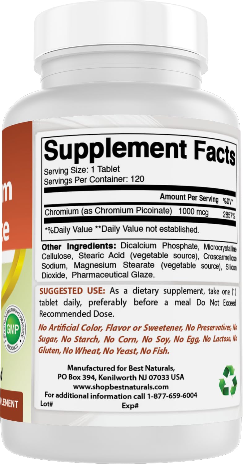 Best Naturals Chromium Picolinate 1000 mcg 120 Tablets Nirvana Guru