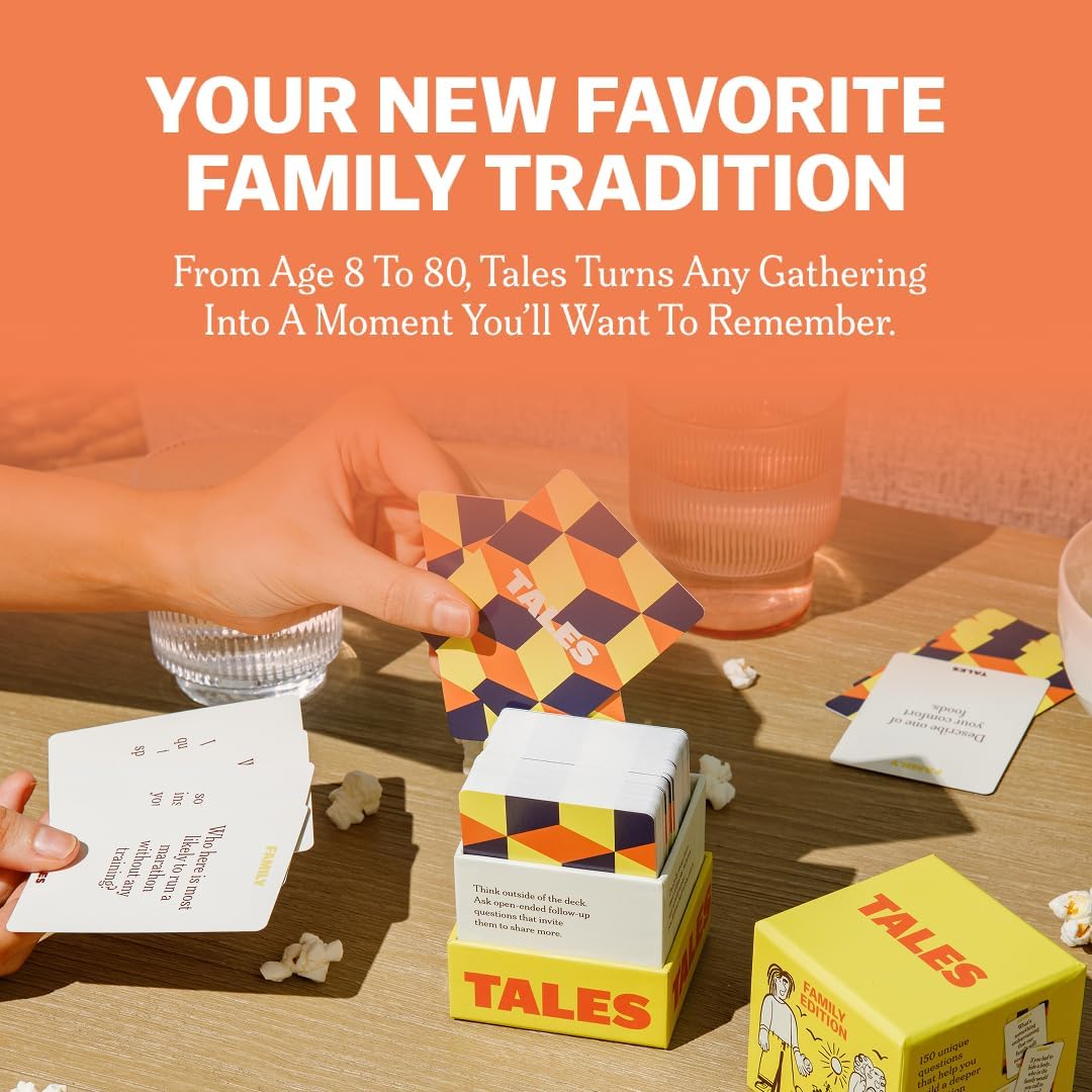 TALES 150 Conversation Cards, Family Edition, Perfect for Family Games for Adults, Teens, and Kids, Family Dinners, Game Nights, Gifts, Holidays, and Gatherings, Prompts for Meaningful Connections Nirvana Guru