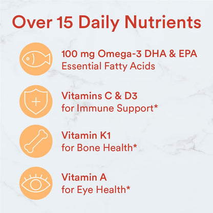 SmartyPants Kids Multivitamin Gummies - Improved Formula: Omega 3 (DHA/EPA), Vitamins D3, C, B12, B6, Vitamin A, K & Zinc, Gluten Free, Three Fruit Flavors, 60 Count (30 Day Supply)