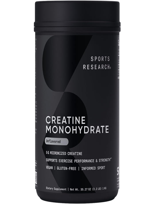 Sports Research Creatine Monohydrate - Gain Lean Muscle, Improve Performance and Strength and Support Workout Recovery - 5 g Micronized Creatine - 1.1LBS - Nirvana Guru