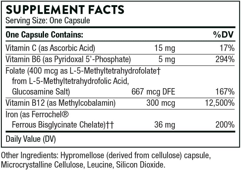 THORNE Ferrasorb - 36 mg Iron with Essential Nutrients - Complete Blood Support Formula* - Elemental Iron, Folate, B and C Vitamins for Optimal Absorption - Gluten-Free - 60 Capsules - Nirvana Guru