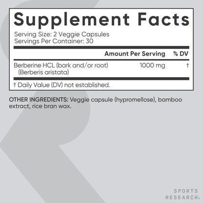 Sports Research Berberine - Herbal Ayurvedic Metabolic Health Support - 500 mg - 60 Capsules - Vegan Certified, Gluten-Free, Non-GMO - Nirvana Guru
