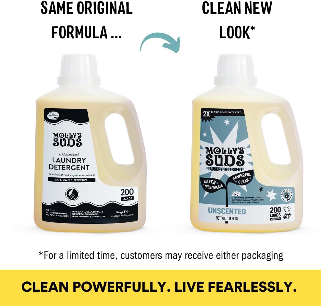 Molly's Suds Liquid Laundry Detergent | Clean Laundry Detergent Soap for Sensitive Skin | 2x Concentrated, High Efficiency (HE) | Unscented - 100 Loads Nirvana Guru
