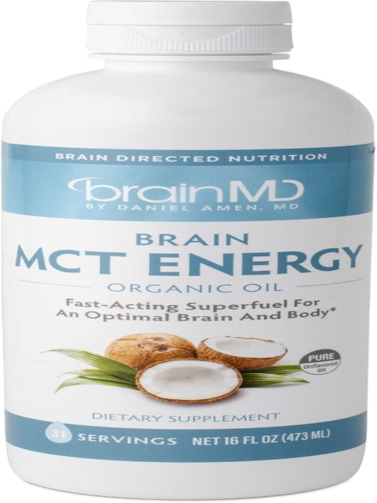 Dr Amen BrainMD Brain MCT Energy - 16 fl oz - Energy Support for Brain & Body - Improves Focus & Satiety - Clean & Fast Acting - Gluten Free - 31 Servings Nirvana Guru