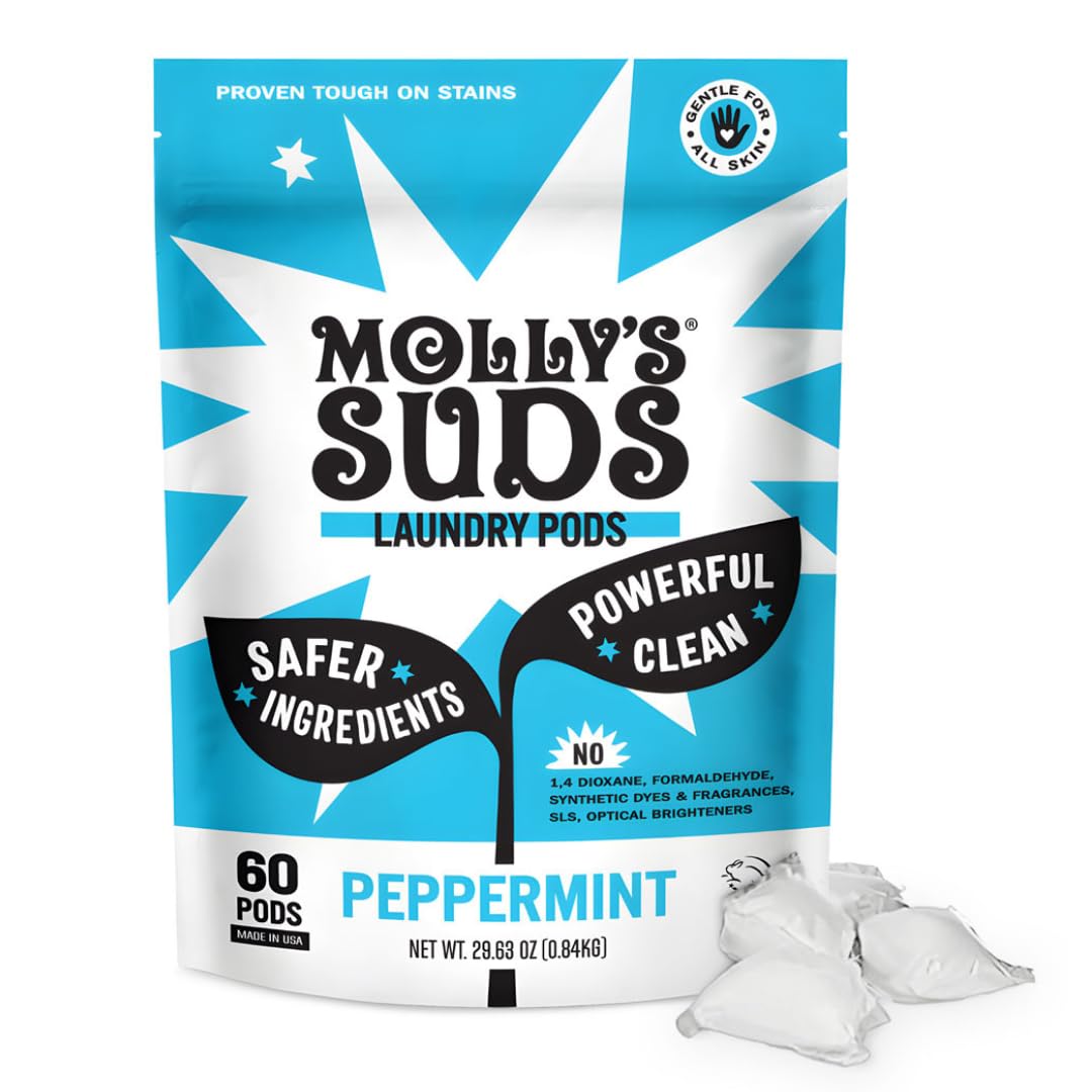 Molly's Suds Laundry Detergent Pods | Clean Detergent for Sensitive Skin | Ultra Concentrated and Stain Fighting | Peppermint - 120 Count (Value Pack) Nirvana Guru