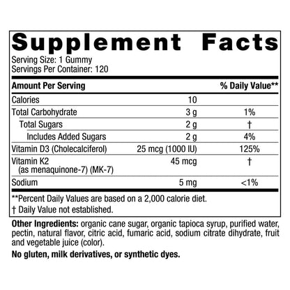 Nordic Naturals Vitamin D3 + K2 Gummies, Pomegranate - 60 Gummies - 1000 IU Vitamin D3 + 45 mcg K2 - Great Taste - Bone Health, Promotes Healthy Muscle Function - Non-GMO - 60 Servings - Nirvana Guru