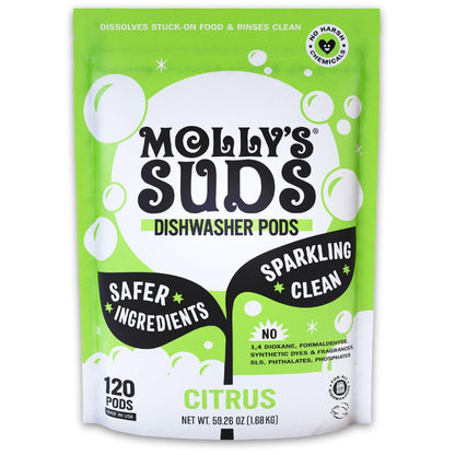 Molly's Suds Dishwasher Pods | Clean Dishwasher Detergent, Cuts Grease & Rinses Clean (Residue-Free) for Sparkling Dishes | 60 Auto-Release Tabs (Citrus) Nirvana Guru
