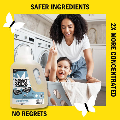 Molly's Suds Liquid Laundry Detergent | Clean Laundry Detergent Soap for Sensitive Skin | 2x Concentrated, High Efficiency (HE) | Unscented - 100 Loads Nirvana Guru