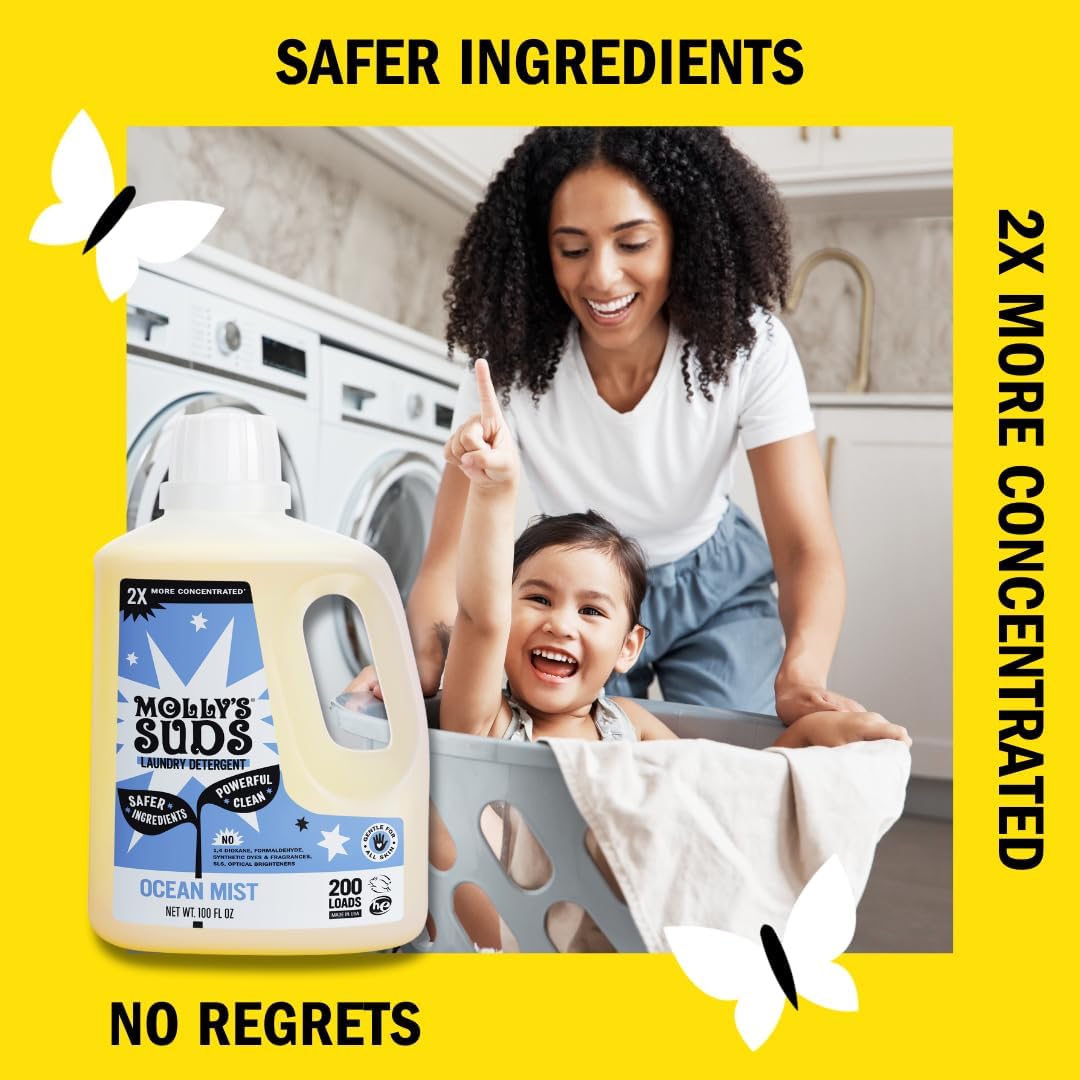 Molly's Suds Liquid Laundry Detergent | Clean Laundry Detergent Soap for Sensitive Skin | 2x Concentrated, High Efficiency (HE) | Unscented - 100 Loads Nirvana Guru