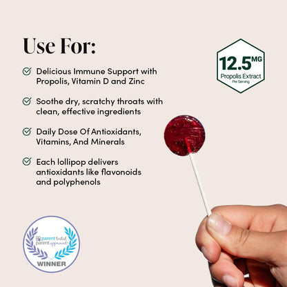 Kids Throat Soothing Lollipops by Beekeeper's Naturals - Doctor Formulated Immune Support, Vitamin D & Honey, Under 2g Sugar, Clean Ingredients,15 ct Nirvana Guru