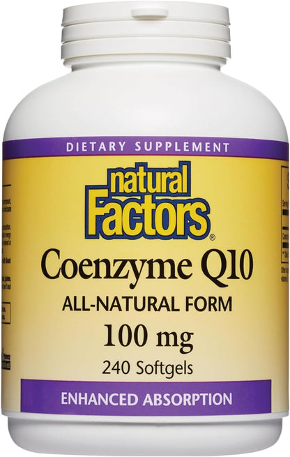 Natural Factors Coenzyme Q10 100 mg, Natural Coenzyme Q10 Supplement for Energy, Heart and Cognitive Support, 120 Softgels - Nirvana Guru