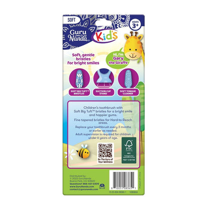 GuruNanda Kids Toothbrush with Suction Cup & Fun Animal Designs - Soft Bristles for Healthy Gums- Non-Slippery & Mess-Free Toothbrush, 3+ Age- 4 Count Nirvana Guru
