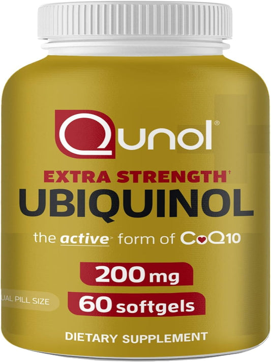 Qunol Ubiquinol CoQ10 200mg Softgels, Powerful Antioxidant for Heart and Vascular Health, Essential for Energy Production, Natural Supplement Active Form of CoQ10, 60ct Softgels Nirvana Guru