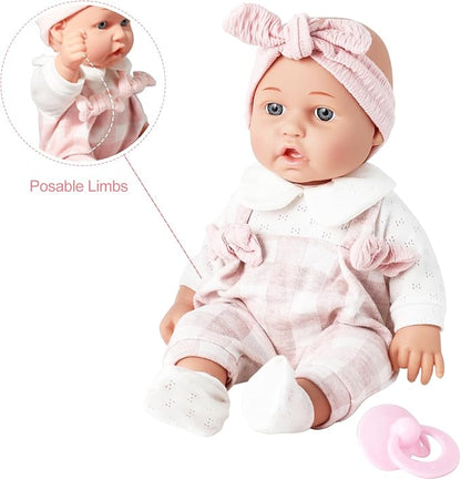 Enjoyin 12'' Baby Doll in Gift Box with Pink Cloths, Pacifier, 13''x13'' Microfabric Blanket, and Feeding Bottle. Gift Idea for Ages 3+ nirvanaguru