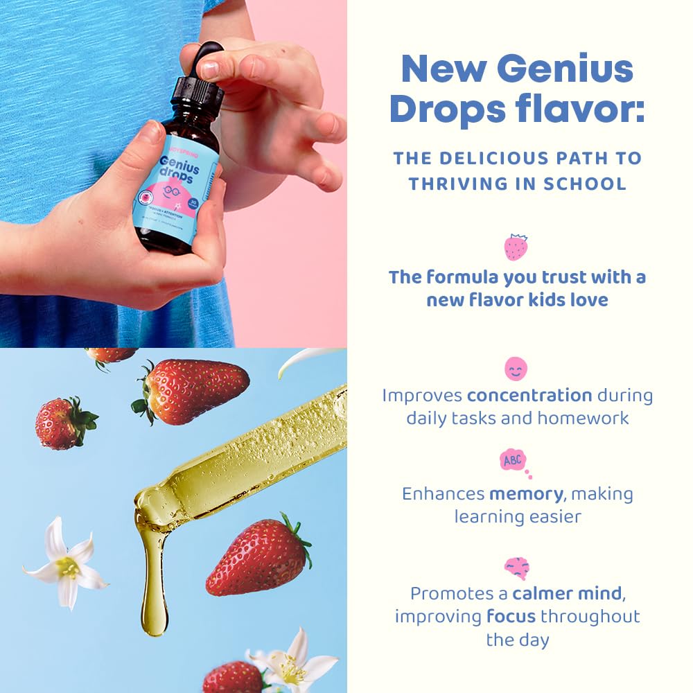 JoySpring Genius Drops for Kids | Clinically Proven Focus Supplement | Liquid Herbal Focus Supplement with Ginkgo Biloba for Kids (1 fl oz) 30 Servings Nirvana Guru