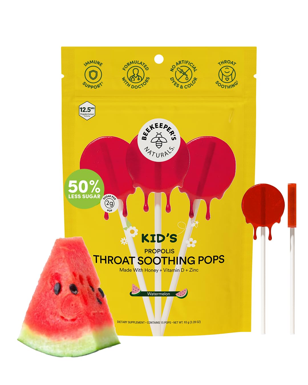 Kids Throat Soothing Lollipops by Beekeeper's Naturals - Doctor Formulated Immune Support, Vitamin D & Honey, Under 2g Sugar, Clean Ingredients,15 ct Nirvana Guru