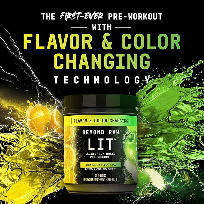 BEYOND RAW LIT Pre Workout Powder Supplement for Men and Women, Energy, Focus, Endurance, Pumps, Nitric Oxide Boost, 250mg Caffeine, Creatine, Beta Alanine, Gummy Worm, 30 Servings Nirvana Guru