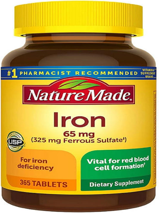 Nature Made Iron 65 mg (from Ferrous Sulfate) Tablets for Red Blood Cell Formation (365 ct.). - Nirvana Guru