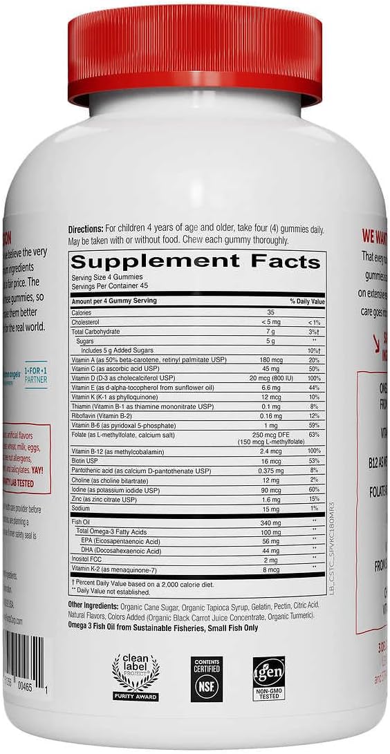 Smarty Pant Kids Complete Multivitamin, 180 Gummies Bundle, Multivitamin Plus Omega 3, Vitamin D3 and Vitamin B12, 45 Days Supply - Nirvana Guru