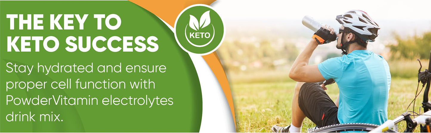 PowerVitamin Lemonade Electrolytes Powder No Sugar for Daily Energy - Keto Electrolytes - Hydration Powder with 1000mg Potassium, 120mg Calcium, Magnesium, Organic Vitamin C, 100 Servings