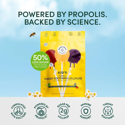 Kids Throat Soothing Lollipops by Beekeeper's Naturals - Doctor Formulated Immune Support, Vitamin D & Honey, Under 2g Sugar, Clean Ingredients,15 ct Nirvana Guru