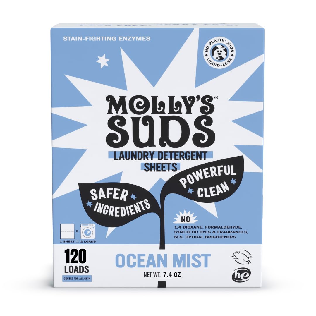 Molly’s Suds Laundry Detergent Sheets | Gentle on Sensitive Skin, Powerful Bio-Based Enzymes, Stain-Fighting | Liquidless & Plastic-Free Packaging | 70 Loads (Unscented) Nirvana Guru