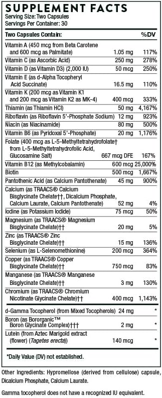 THORNE Basic Nutrients 2/Day - Comprehensive Daily Multivitamin with Optimal Bioavailability - Vitamin & Mineral Formula - Gluten, Dairy & Soy-Free - 60 Capsules - 30 Servings - Nirvana Guru