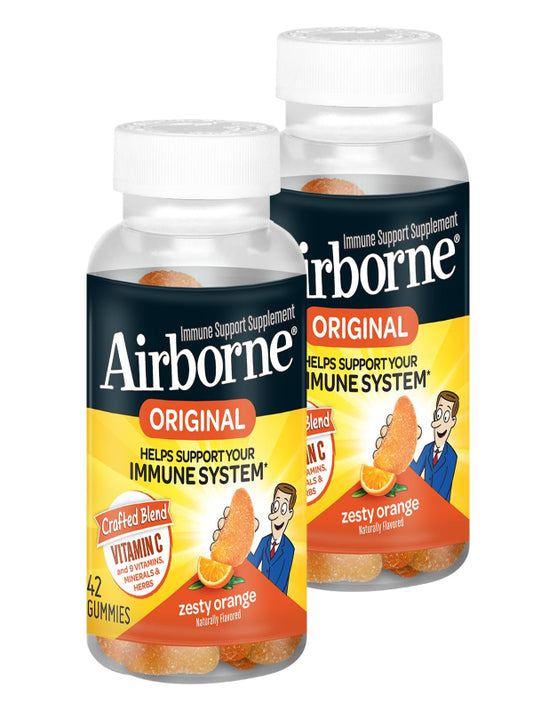 Airborne 750mg Vitamin C Immune Support Supplement Gummies for Adults, Zesty Orange Flavor, Gluten Free Crafted Blend with Powerful Antioxidants Vitamins C & E, 42 Gummies (2 Pack) Nirvana Guru