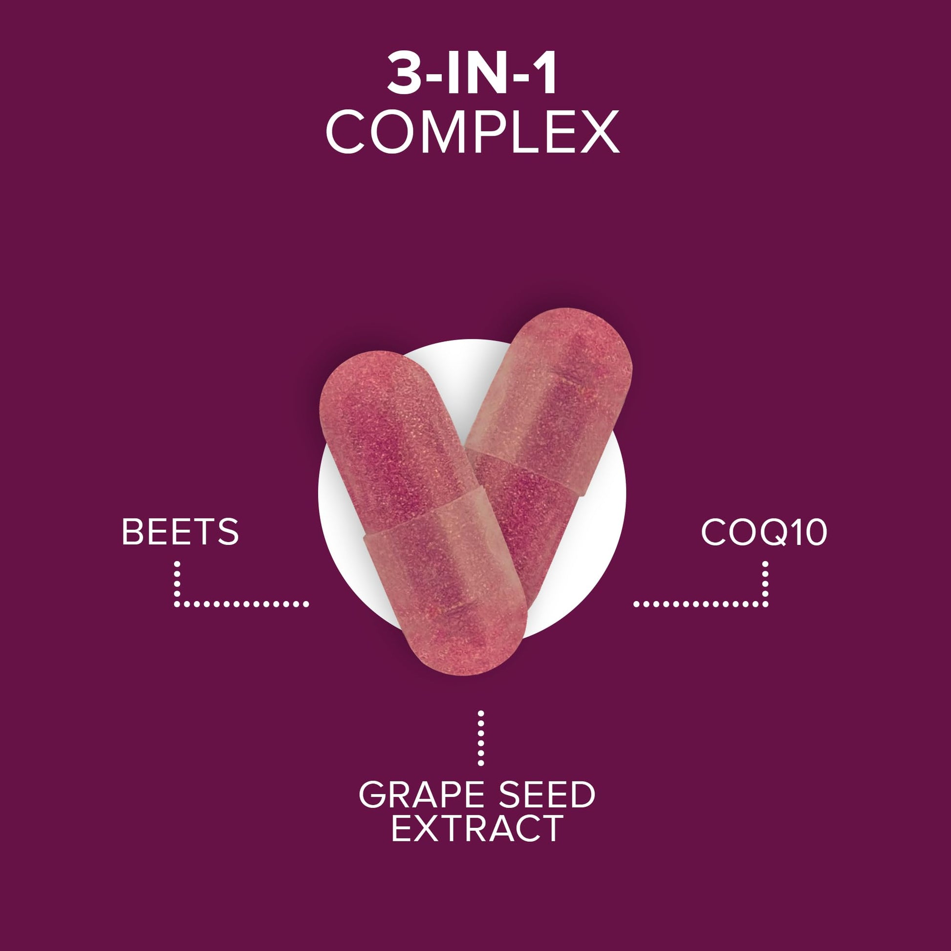 Qunol Blood Pressure Support, 3 in 1 Beets + CoQ10 + Grape Seed Extract, Beet Root Capsules That Supports Healthy Blood Circulation & Heart Healthy Energy, 60 Count (Pack of 1) - Nirvana Guru