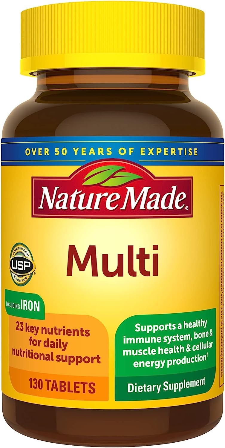 Nature Made Multivitamin Tablets with Iron, Multivitamin for Women and Men for Daily Nutritional Support, 130 Tablets, 130 Day Supply (Packaging May Vary) - Nirvana Guru