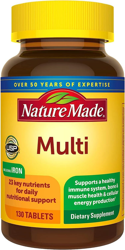 Nature Made Multivitamin Tablets with Iron, Multivitamin for Women and Men for Daily Nutritional Support, 130 Tablets, 130 Day Supply (Packaging May Vary) - Nirvana Guru