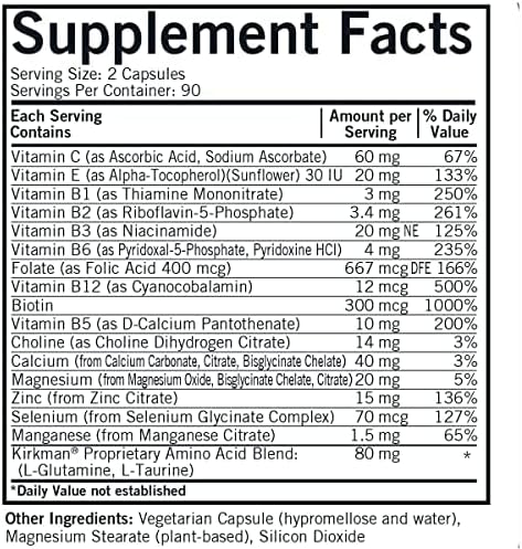 Kirkman - Everyday Multivitamin Without Vitamins A & D - 180 Capsules - Comprehensive Multivitamin - Mineral Support - Hypoallergenic - Nirvana Guru