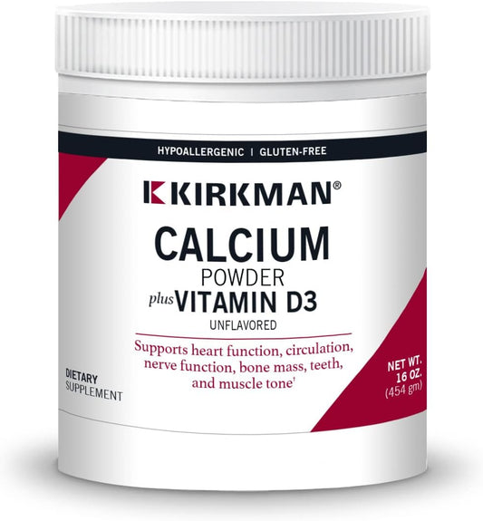 Kirkman – Purest Calcium with Vitamin D-3 –– 454 gm– 16 oz Powder - Unflavored - Hypoallergenic –– Minerals –– Gluten & Casein Free –– Tested for More Than 950 Environmental Contaminants - Nirvana Guru