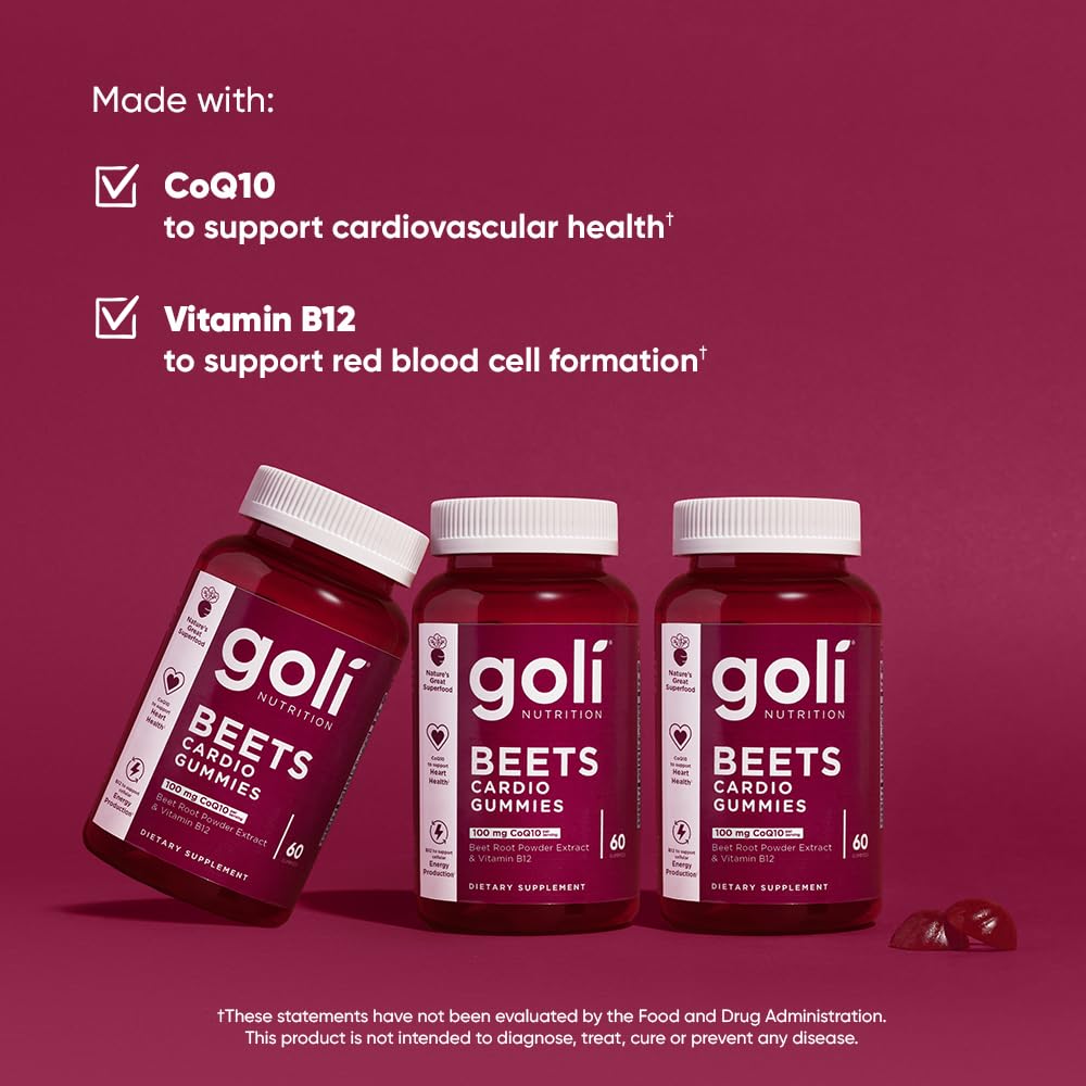 Goli Nutritional Supplement, Beets Cardio Gummy - 60 Count - 100mg CoQ10 & Beet Root Extract - Gluten-Free, Vegan, Non-GMO, and Gelatin-Free. Nature's Great Superfood. Nirvana Guru