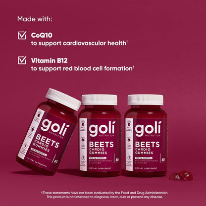 Goli Nutritional Supplement, Beets Cardio Gummy - 60 Count - 100mg CoQ10 & Beet Root Extract - Gluten-Free, Vegan, Non-GMO, and Gelatin-Free. Nature's Great Superfood. Nirvana Guru