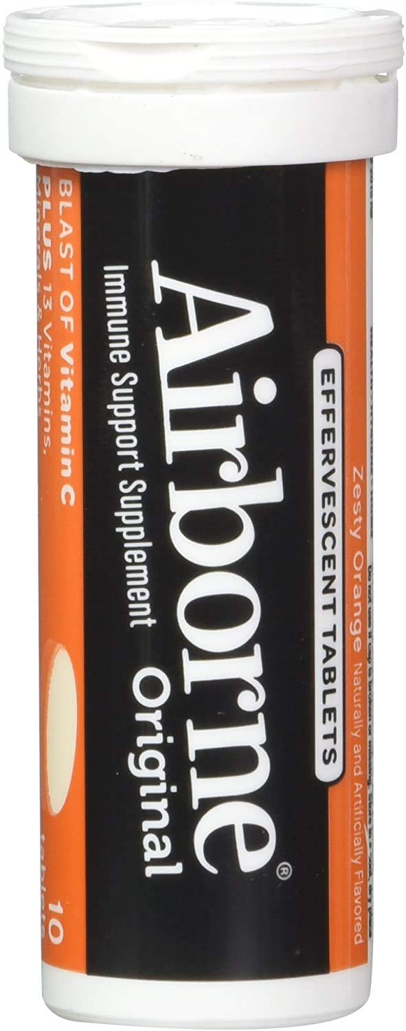 Airborne Zesty Orange Effervescent Tablets, 10 count - 1000mg of Vitamin C - Immune Support Supplement (Pack of 6) Nirvana Guru