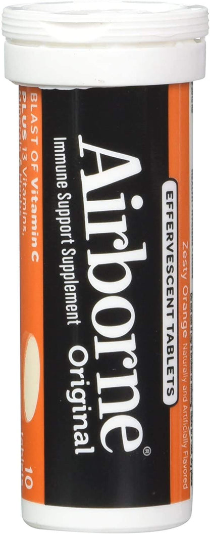 Airborne Zesty Orange Effervescent Tablets, 10 count - 1000mg of Vitamin C - Immune Support Supplement (Pack of 6) Nirvana Guru