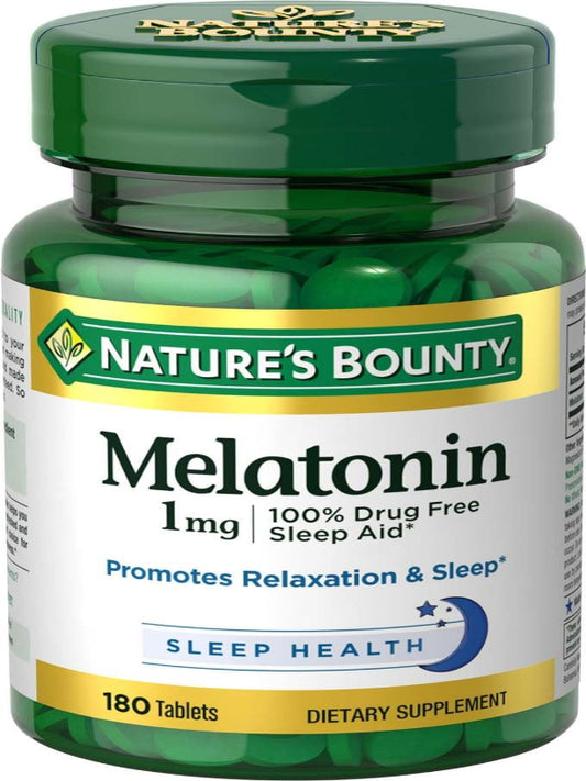 Nature's Bounty Melatonin, 100% Drug Free Sleep Aid, Promotes Relaxation and Sleep Health, 1mg, 180 Tablets Nirvana Guru