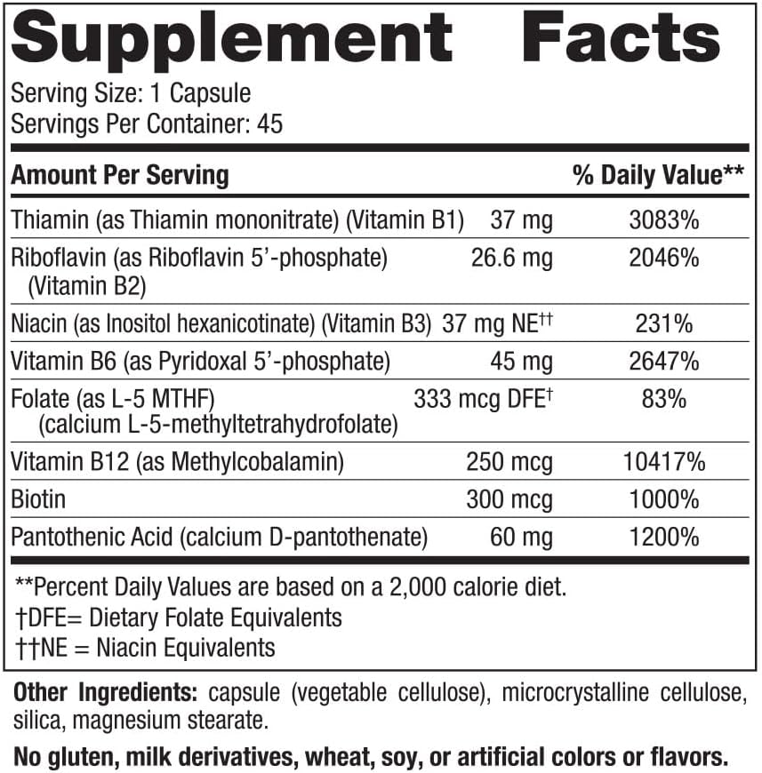 Nordic Naturals Vitamin B Complex - 45 Capsules Thiamine, Riboflavin, Niacin, B6 & B12, Folate, Biotin, Pantothenic Acid Heart Brain Health, Energy, Metabolism Non-GMO Servings - Nirvana Guru