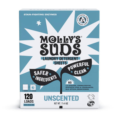 Molly’s Suds Laundry Detergent Sheets | Gentle on Sensitive Skin, Powerful Bio-Based Enzymes, Stain-Fighting | Liquidless & Plastic-Free Packaging | 70 Loads (Unscented) Nirvana Guru