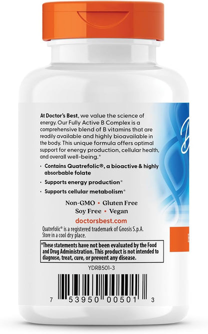 Doctor's Best Fully Active B Complex, Energy & Cellular Support, Non-GMO, Gluten Free, Soy Free, Vegan 60 Veggie Caps - Nirvana Guru