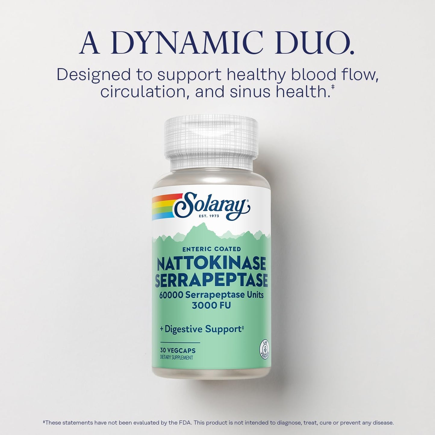 SOLARAY Nattokinase Serrapeptase Supplement - Enteric Coated - 3000 FU Nattokinase Supplement - Circulation, Cardiovascular, Sinus Support - Lab Verified, 60-Day Guarantee - 30 Servings, 30 VegCaps Nirvana Guru