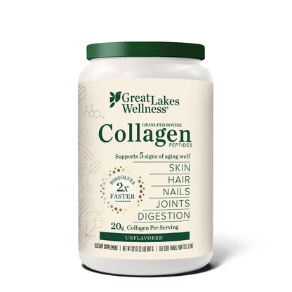 Great Lakes Wellness Collagen Peptides Powder for Skin, Hair, Nails, Joints & Digestion - Unflavored - Quick Dissolve Hydrolyzed, Non-GMO, Keto, Kosher - 16oz