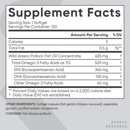 Sports Research Total Omega-3 Fish Oil from Wild Sockeye Salmon, Alaska Pollock, Antarctic Krill, Astaxanthin + Phospholipids & Wax Esters for Absorption | 960mg of EPA & DHA - Fresh Lemon Scent (120 - Nirvana Guru