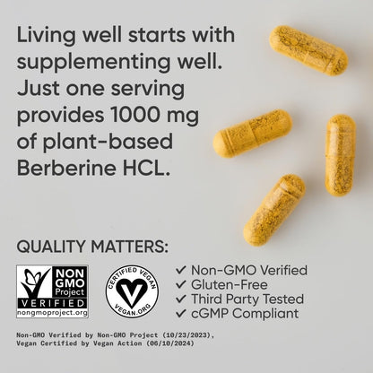 Sports Research Berberine - Herbal Ayurvedic Metabolic Health Support - 500 mg - 60 Capsules - Vegan Certified, Gluten-Free, Non-GMO - Nirvana Guru