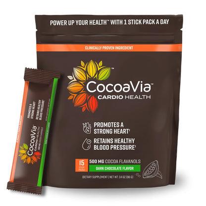 CocoaVia Cardio Health Cocoa Powder, 30 Servings, 500mg Cocoa Flavanols, Support Heart Health, Boost Nitric Oxide, Improve Circulation, Energy, Preworkout, Vegan, Dark Chocolate Cacao Nirvana Guru