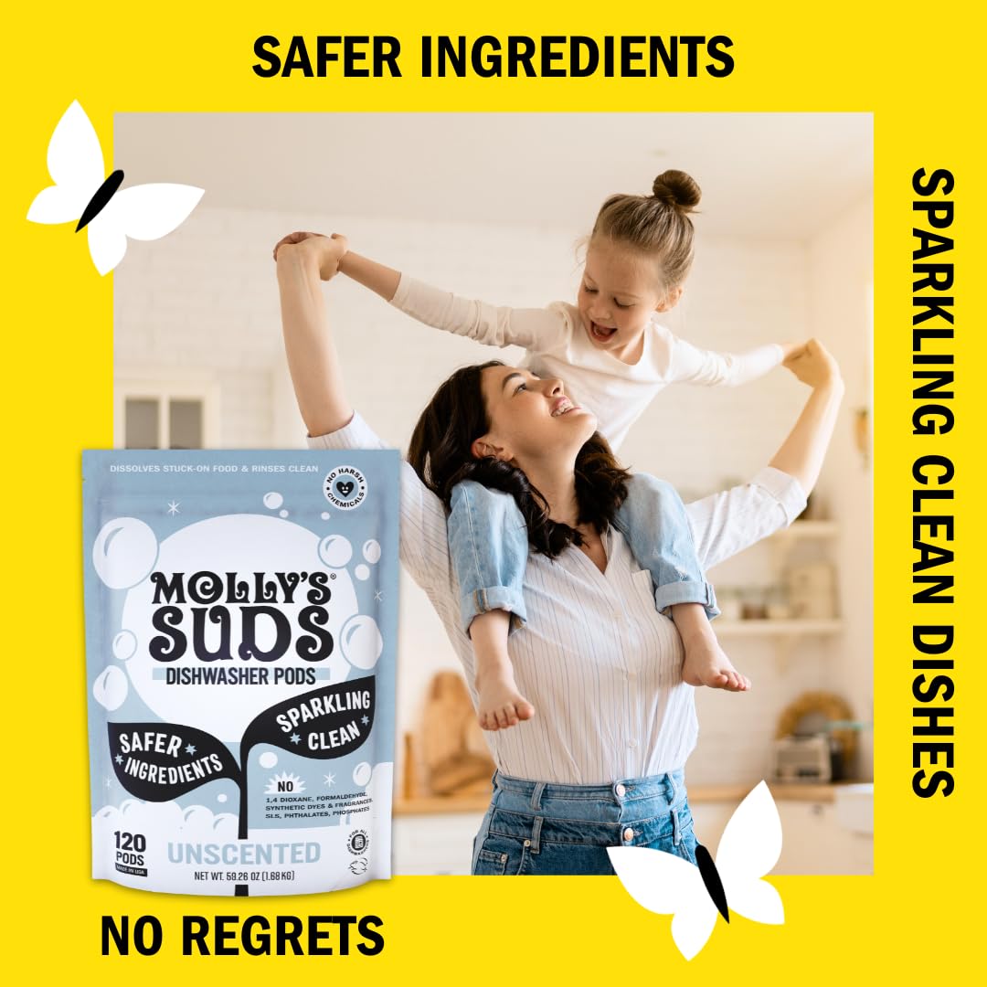 Molly's Suds Dishwasher Pods | Clean Dishwasher Detergent, Cuts Grease & Rinses Clean (Residue-Free) for Sparkling Dishes | 60 Auto-Release Tabs (Citrus) Nirvana Guru